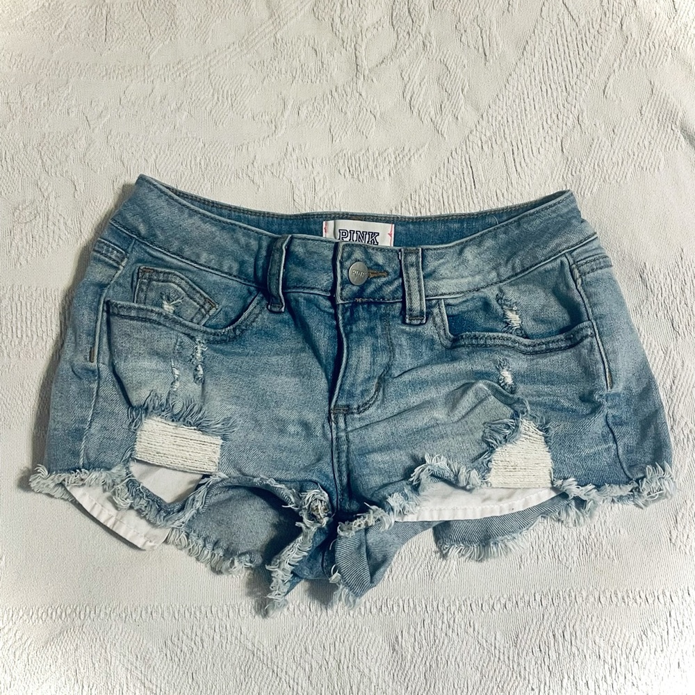 PINK VS Denim Short Shorts 💙☀️ - Picture 3 of 7